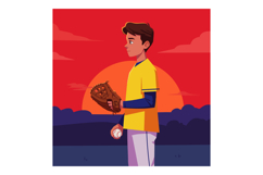 Baseball player standing with glove and ball against sunset Product Image 1