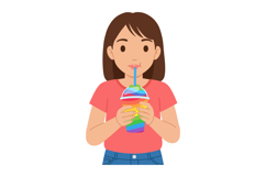 Girl drinking colorful rainbow slushie cup with straw vector Product Image 1