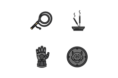 Medieval whip, incense sticks, armored gauntlet, wolf emblem Product Image 1