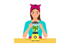 Woman preparing green smoothie with blender in kitchen weari Product Image 1