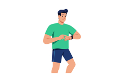 Man Checking Smartwatch Fitness Tracker Green Shirt Blue Sho Product Image 1