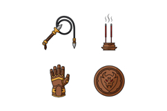 Medieval fantasy weapon glove shield and incense vector set Product Image 1