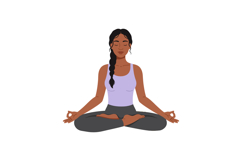 Woman practicing meditation in lotus pose with purple top an Product Image 1