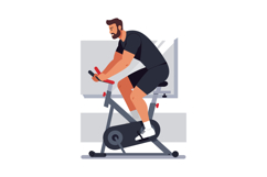 Man exercising on stationary bike indoor fitness training wo Product Image 1