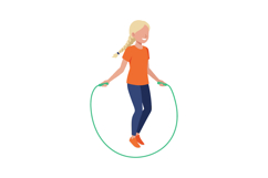 Girl jumping rope in orange shirt and blue pants vector illu Product Image 1