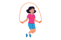 Girl skipping rope in pink shirt and blue shorts vector illu Product Image 1