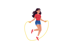 Young woman jumping rope with yellow skipping rope in casual Product Image 1