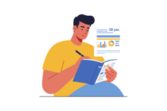 Man Analyzing Data Charts and Writing Notes in Notebook in C Product Image 1
