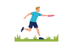 Boy playing frisbee outdoors in blue shirt and shorts active Product Image 1