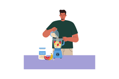 Man preparing healthy fruit smoothie with oats in blender fo Product Image 1