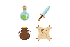 Adventure fantasy icons including sword potion bag and treas Product Image 1