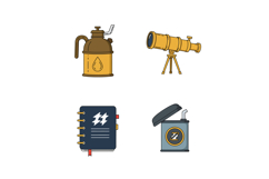 Vintage oil can, antique telescope, notebook, and metal ligh Product Image 1