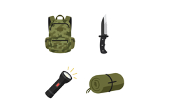 Camping gear set with camouflage backpack knife flashlight a Product Image 1