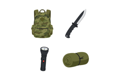 Camping gear set with camouflage backpack knife flashlight a Product Image 1
