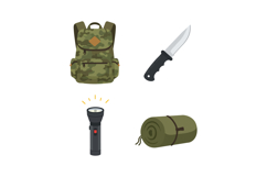 Camping gear set with camouflage backpack knife flashlight a Product Image 1