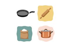 Kitchen cooking utensils frying pan rolling pin flour sack a Product Image 1