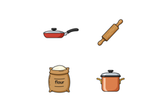 Kitchen cooking utensils frying pan rolling pin flour sack a Product Image 1