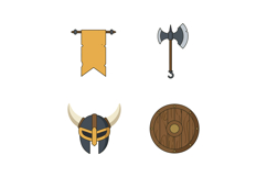Viking helmet axe wooden shield and medieval banner vector i Product Image 1