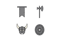 Viking Helmet Shield Axe and Banner Vector Illustration Set Product Image 1