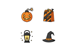 Halloween pumpkin bomb candy bag witch hat and lantern vecto Product Image 1