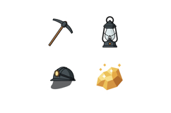 Mining tools pickaxe lantern helmet and gold nugget vector i Product Image 1