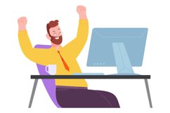 Joyful man at computer desk. Work success concept Product Image 1