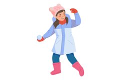 Girl in winter clothes holding snowball. Cold season game Product Image 1