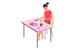 Girl eating and using smartphone. Digital addiction concept Product Image 1
