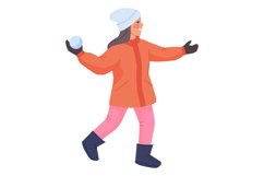 Girl throwing snowball. Happy kid playing winter game Product Image 1