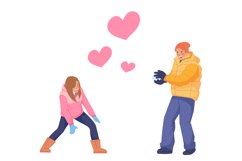 Happy couple playing snowballs. Romantic winter activity Product Image 1