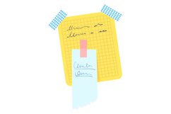 Checkered paper scrap fixed with adhesive tape. Cartoon note Product Image 1