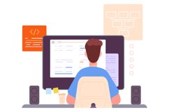 Man working with script. Software development. Programmer ba Product Image 1