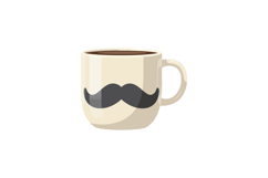 Coffee mug with black mustache illustration in beige color v Product Image 1