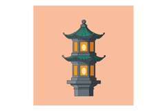 Traditional Asian Stone Lantern with Green Roof and Illumina Product Image 1
