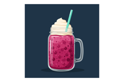 Purple berry smoothie in glass mason jar with cream topping Product Image 1