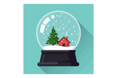 Snow globe with pine tree and red cabin on teal background f Product Image 1