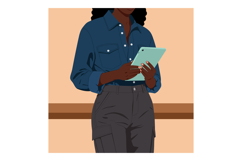 Woman holding tablet device in casual clothing digital vecto Product Image 1