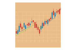 Financial candlestick chart with trend lines on beige backgr Product Image 1