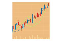 Financial candlestick chart with trend lines and volume bars Product Image 1