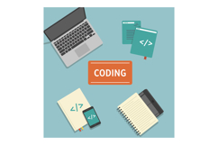 Coding Workspace with Laptop Notebook and Programming Books Product Image 1