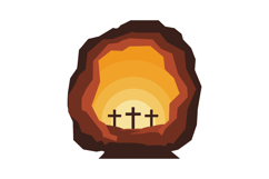 Three crosses silhouette inside cave entrance with warm oran Product Image 1
