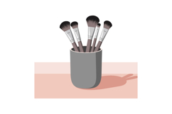 Makeup Brushes in Gray Holder on Pink Surface Vector Illustr Product Image 1