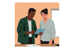 Two colleagues collaborating on tablet device in office envi Product Image 1