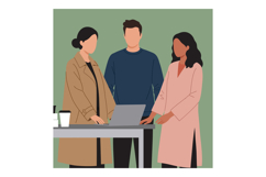 Diverse group of colleagues collaborating on laptop in casua Product Image 1