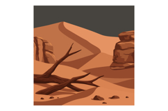 Desert landscape with sand dunes dry tree and rocky formatio Product Image 1