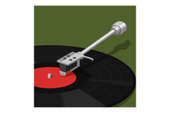 Vinyl Record Player Turntable Needle on Black and Red Record Product Image 1