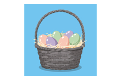 Easter basket with colorful pastel eggs on blue background f Product Image 1