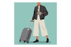 Person Wearing Black Jacket and White Pants with Rolling Sui Product Image 1