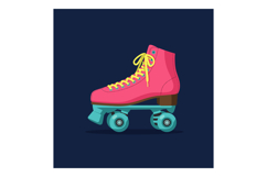 Pink roller skate with yellow laces and turquoise wheels on Product Image 1