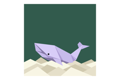 Origami whale craft art on geometric sand dunes with green b Product Image 1